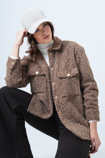 Buklet Dokulu Oversize Gömlek Ceket