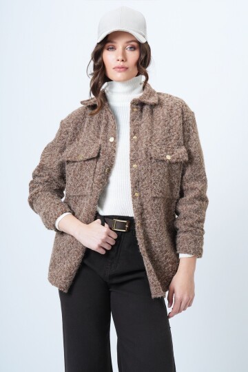 Buklet Dokulu Oversize Gömlek Ceket