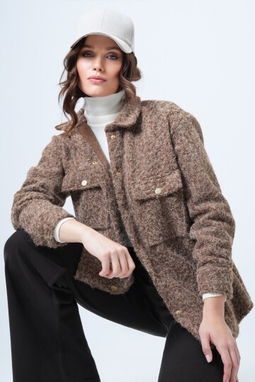 Buklet Dokulu Oversize Gömlek Ceket