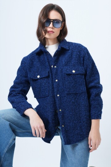 Buklet Dokulu Oversize Gömlek Ceket