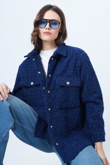 Buklet Dokulu Oversize Gömlek Ceket