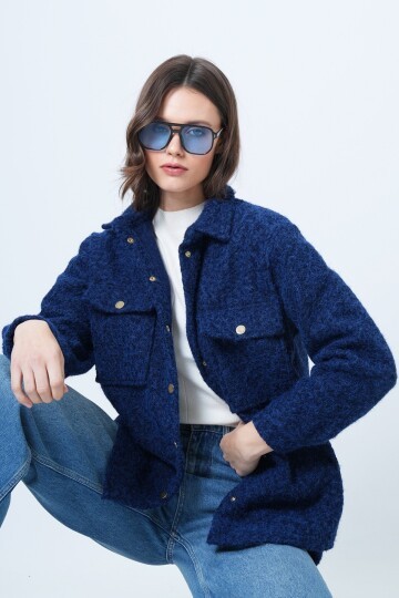 Buklet Dokulu Oversize Gömlek Ceket