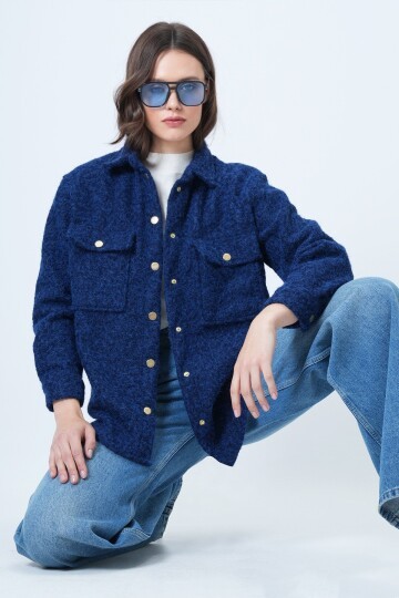 Buklet Dokulu Oversize Gömlek Ceket