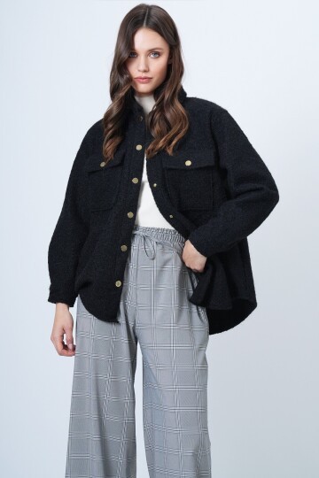 Buklet Dokulu Oversize Gömlek Ceket