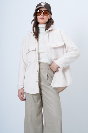 Buklet Dokulu Oversize Gömlek Ceket