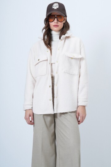 Buklet Dokulu Oversize Gömlek Ceket