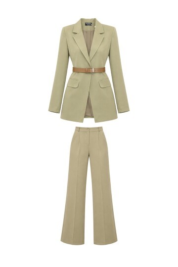 Çağla Yeşili Blazer Ceket Palazzo Takım