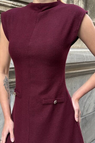 Cep Detaylı Kolsuz Mini Triko Elbise