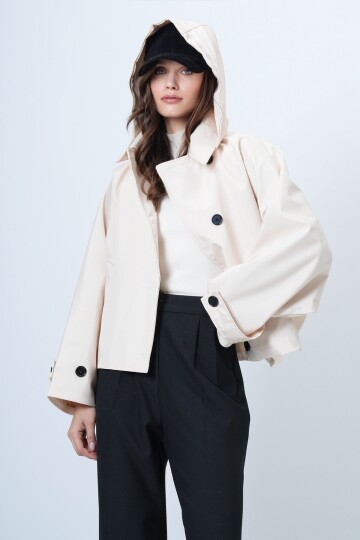 Çift Cepli düğme Kapamalı Kısa Trençkot