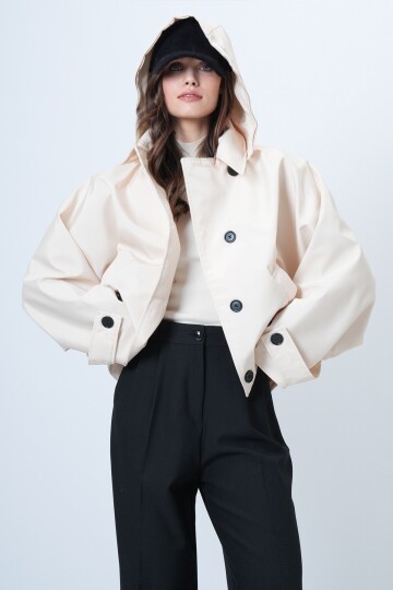 Çift Cepli düğme Kapamalı Kısa Trençkot