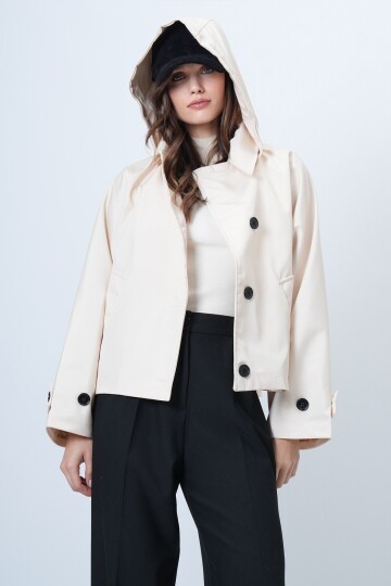 Çift Cepli düğme Kapamalı Kısa Trençkot