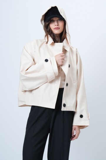 Çift Cepli düğme Kapamalı Kısa Trençkot