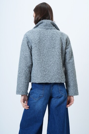 Çift Cepli Fermuar Kapamalı Buklet Ceket