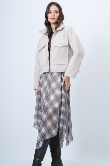 Çift Cepli Fermuar Kapamalı Buklet Ceket