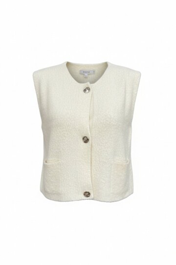 Çift Cepli Gold Düğmeli Yumoş Yelek