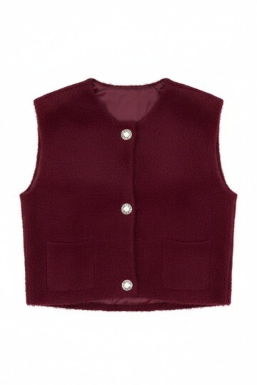 Çift Cepli Gold Düğmeli Yumoş Yelek