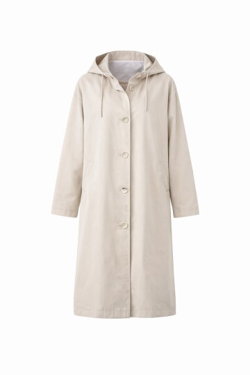 Çift Cepli Kapüşonlu Beli Bağlamalı Düğme Kapamalı Astarlı Trençkot