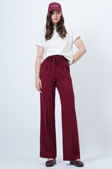 Çift Ceplil Bağcıklı Düğme Kapamalı Palazzo Pantolon