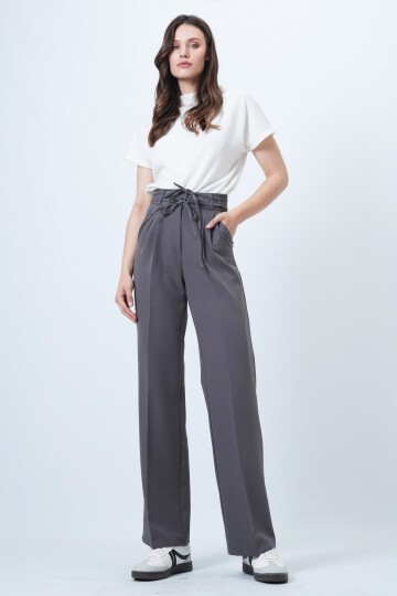 Çift Ceplil Bağcıklı Düğme Kapamalı Palazzo Pantolon