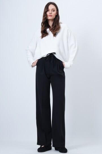 Çift Ceplil Bağcıklı Düğme Kapamalı Palazzo Pantolon