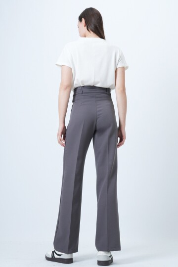 Çift Ceplil Bağcıklı Düğme Kapamalı Palazzo Pantolon