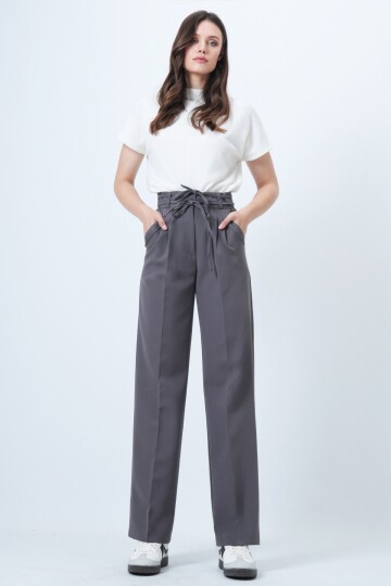 Çift Ceplil Bağcıklı Düğme Kapamalı Palazzo Pantolon