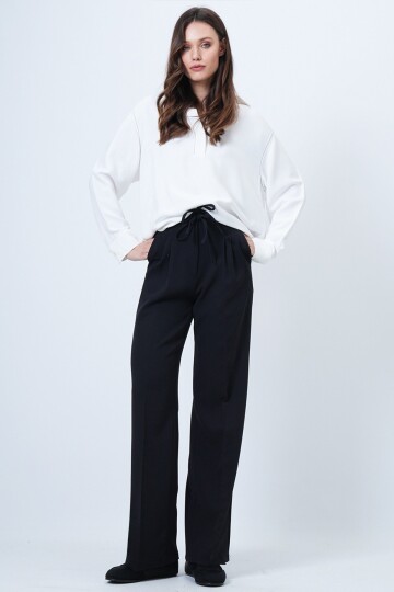 Çift Ceplil Bağcıklı Düğme Kapamalı Palazzo Pantolon