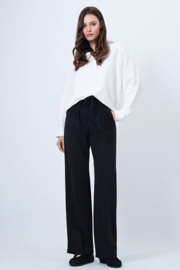 Çift Ceplil Bağcıklı Düğme Kapamalı Palazzo Pantolon