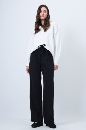 Çift Ceplil Bağcıklı Düğme Kapamalı Palazzo Pantolon