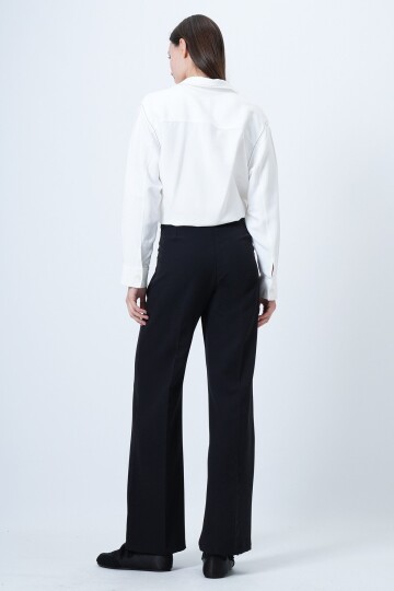 Çift Ceplil Bağcıklı Düğme Kapamalı Palazzo Pantolon