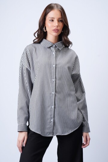 Siyah Çizgili Oversize Gömlek