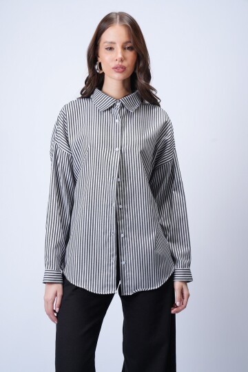 Siyah Çizgili Oversize Gömlek