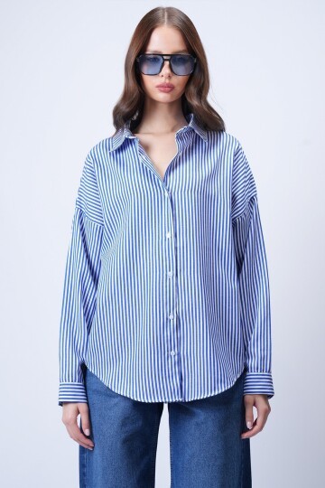 Mavi Çizgili Oversize Gömlek
