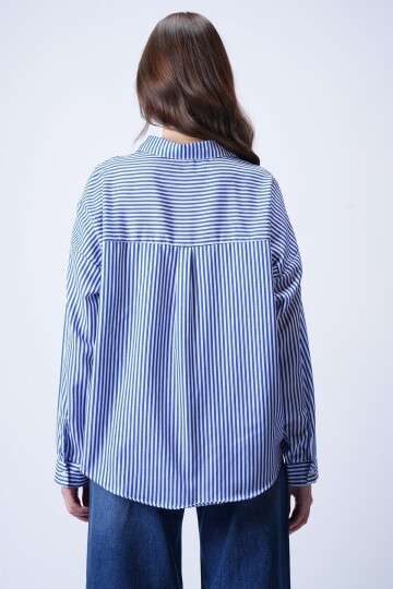 Mavi Çizgili Oversize Gömlek