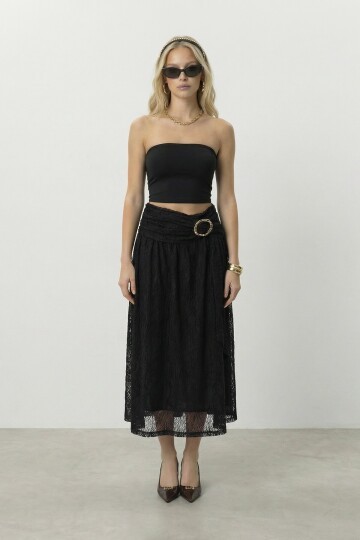 Dantel Detaylı Midi Boy Etek