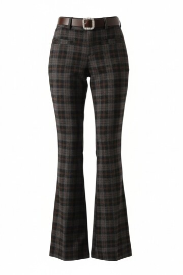 Kemerli Ekoseli İspanyol Paça Pantolon