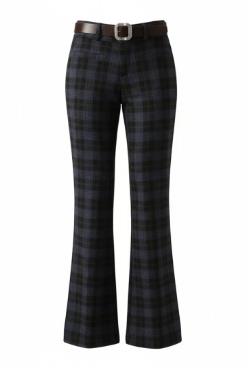 Kemerli Ekoseli İspanyol Paça Pantolon