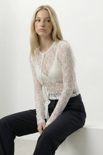 Dantel Detaylı Transparan Bluz