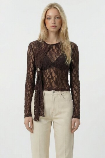 Dantel Detaylı Transparan Bluz
