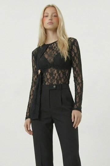 Dantel Detaylı Transparan Bluz