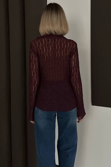 Dantel Dokulu Bağlama Detaylı V Yaka Bluz