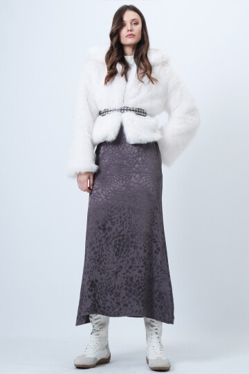 Desenli Fermuar Kapamalı Midi Boy Etek