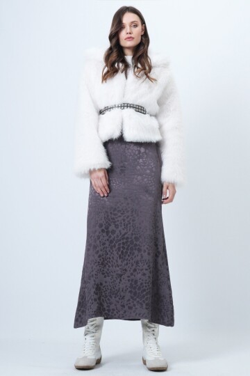 Desenli Fermuar Kapamalı Midi Boy Etek