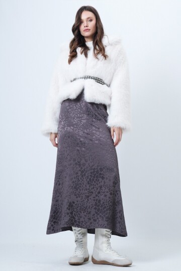 Desenli Fermuar Kapamalı Midi Boy Etek