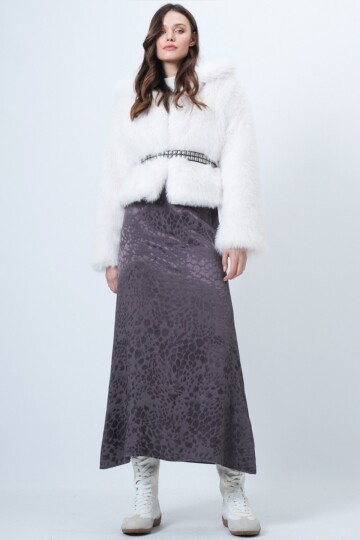 Desenli Fermuar Kapamalı Midi Boy Etek