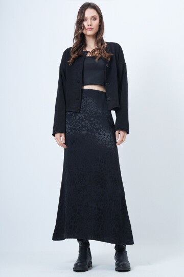 Desenli Fermuar Kapamalı Midi Boy Etek