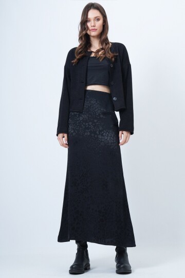 Desenli Fermuar Kapamalı Midi Boy Etek