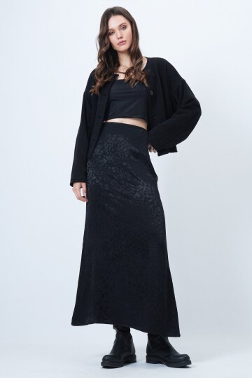 Desenli Fermuar Kapamalı Midi Boy Etek