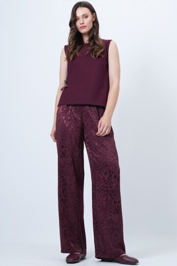 Desenli Fermuar Kapamalı Çift Cepli Palazzo Pantolon