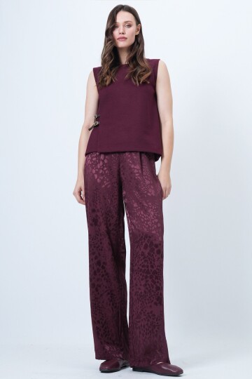 Desenli Fermuar Kapamalı Çift Cepli Palazzo Pantolon